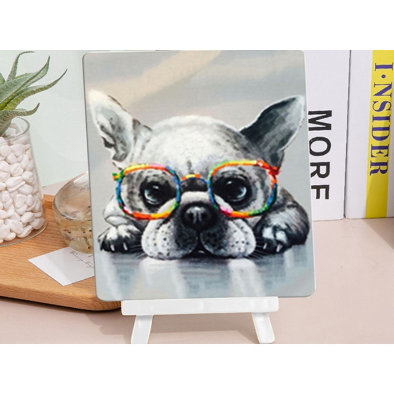 Алмазна викладка на картоні 5D "Бульдог в окулярах" 21x25 см | Набір