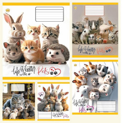Зошит у клітинку 12 арк., набір 5 шт. з обкладинками "Life is better with Pets". Чудовий вибір для школи. Доступний самовивіз бі