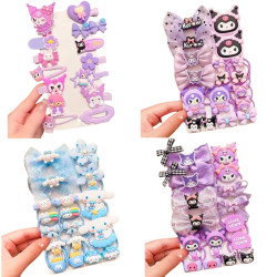 Набір кавайних аксесуарів для волосся (Заколки Kuromi, Cinnamoroll) | 105 грн